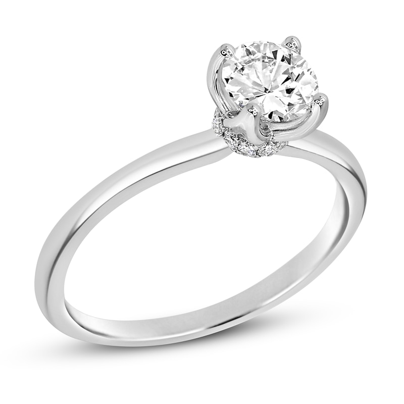 Diamond Solitaire GIA-graded Engagement Ring 3/4 ct tw Round-cut White Gold Plated