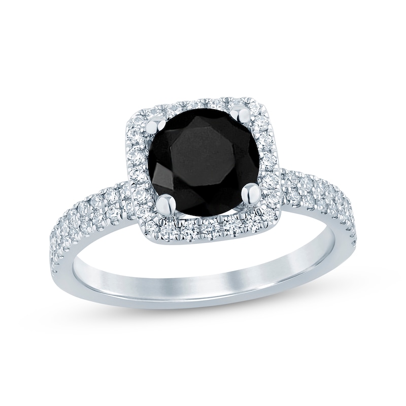 Round-Cut Black & White Diamond Engagement Ring 2-3/8 ct tw White Gold Plated