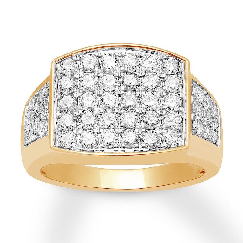 Men's Diamond Ring 2 ct tw Round-cut Yellow Gold Plated