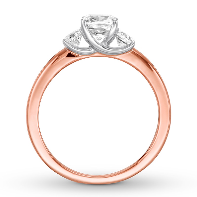 Three-Stone Diamond Ring 1 ct tw Cushion/Round Rose Gold Plated