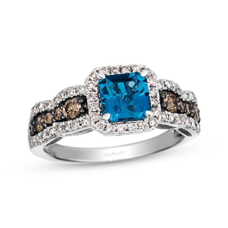 Le Vian Blue Topaz Ring 3/4 ct tw Diamonds Vanilla Gold Plated