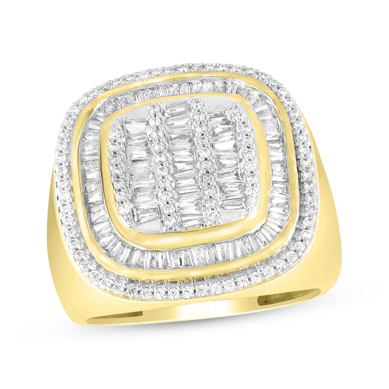 Men's Diamond Ring 1-1/4 ct tw Round & Baguette Yellow Gold Plated