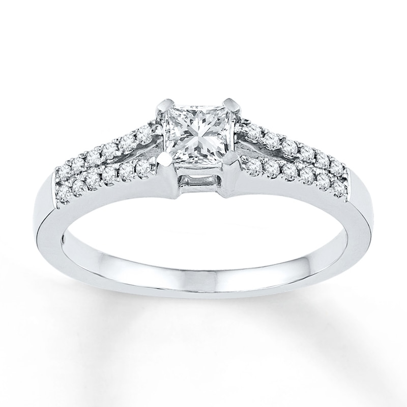 Diamond Engagement Ring 1/2 ct tw Princess-cut White Gold Plated