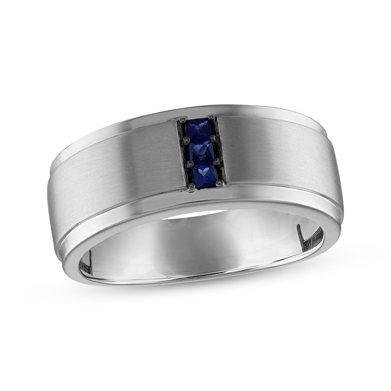 Men’s Square-Cut Blue Sapphire Wedding Band White Gold Plated