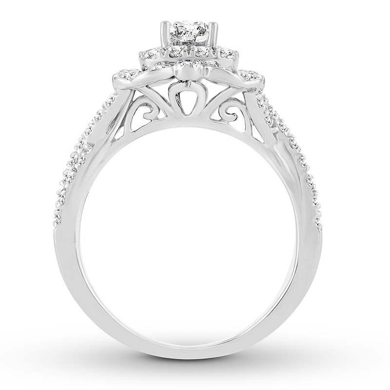 Diamond Engagement Ring 1 ct tw Princess & Round-cut White Gold Plated