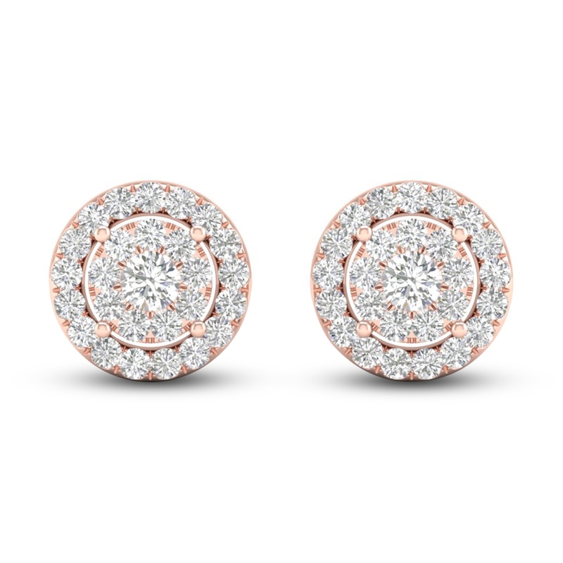 Diamond Halo Stud Earrings 1 ct tw Round-Cut Rose Gold Plated