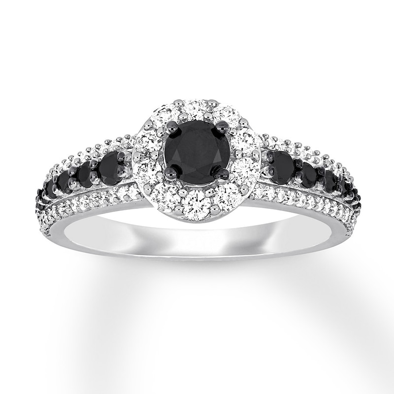 Black & White Diamond Engagement Ring 1 ct tw Round-cut White Gold Plated
