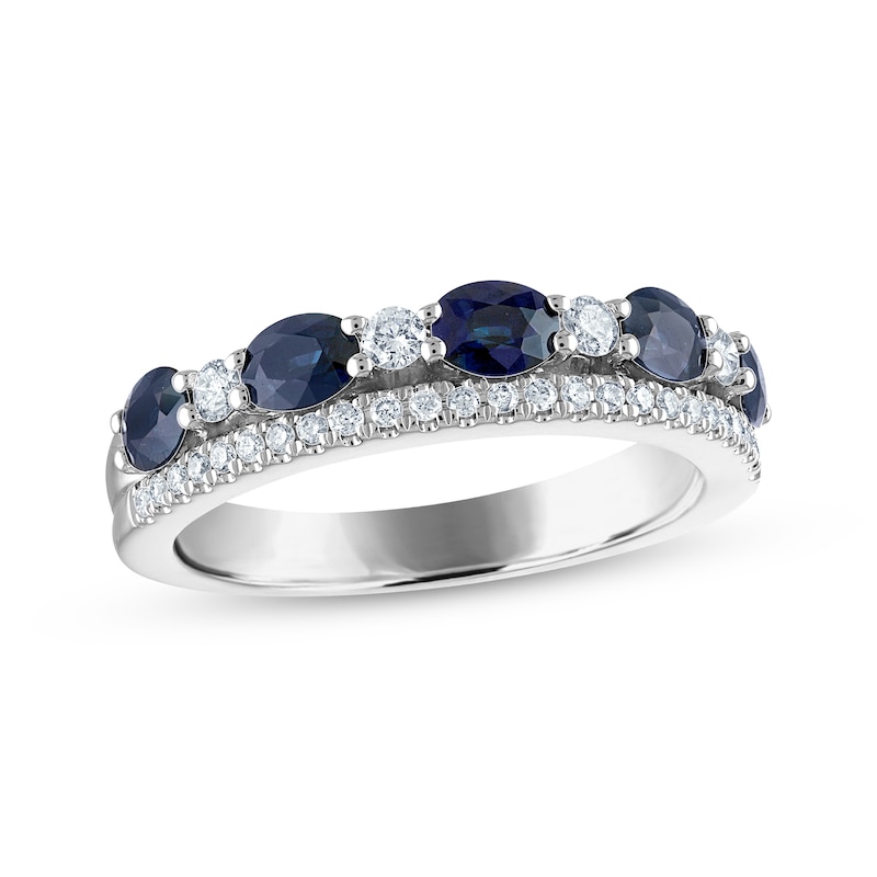 Blue Sapphire & Diamond Alternating Anniversary Band 1/4 ct tw Round-cut White Gold Plated