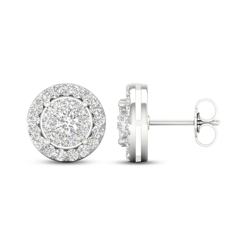 Diamond Halo Stud Earrings 1 ct tw Round-Cut White Gold Plated