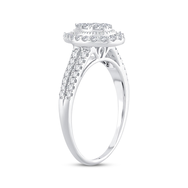 Multi-Stone Diamond Engagement Ring 1/2 ct tw Round-cut White Gold Plated