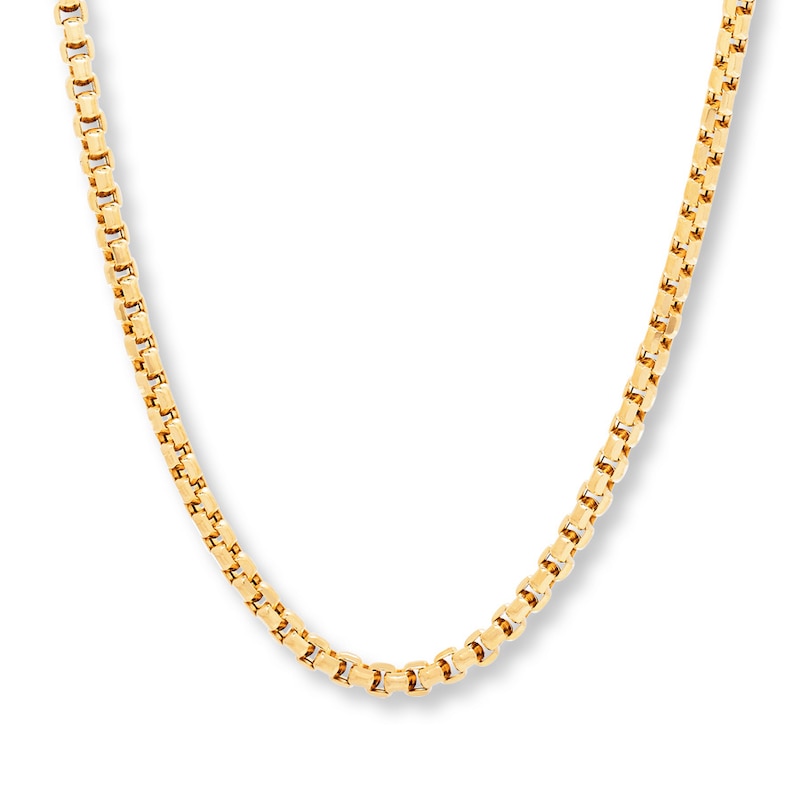Hollow Box Chain Necklace Yellow Gold Plated 22"