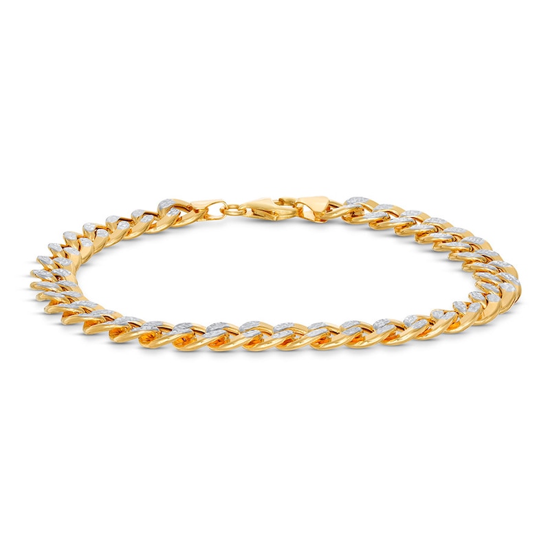Semi-Solid Textured Curb Chain Bracelet Two-Tone Gold Plated 8.5"