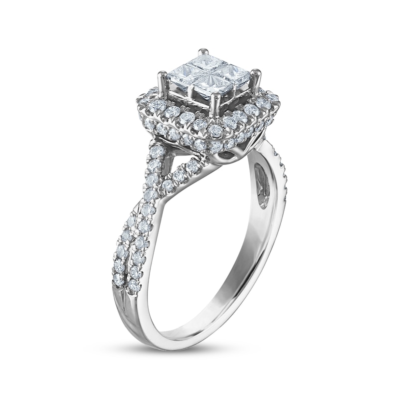 Princess & Round-Cut Diamond Engagement Ring 1 ct tw White Gold Plated