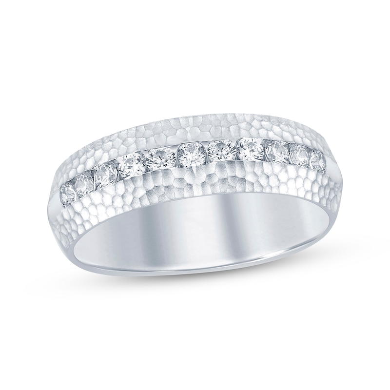 Men's Diamond Hammered Wedding Band 1 ct tw Round-cut White Gold Plated