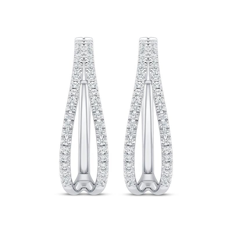 Unstoppable Love Diamond Split Double Hoop Earrings 1 ct tw White Gold Plated
