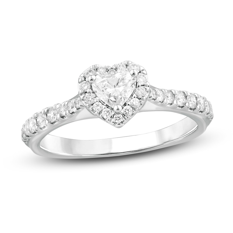 Diamond Engagement Ring 5/8 ct tw Heart & Round White Gold Plated