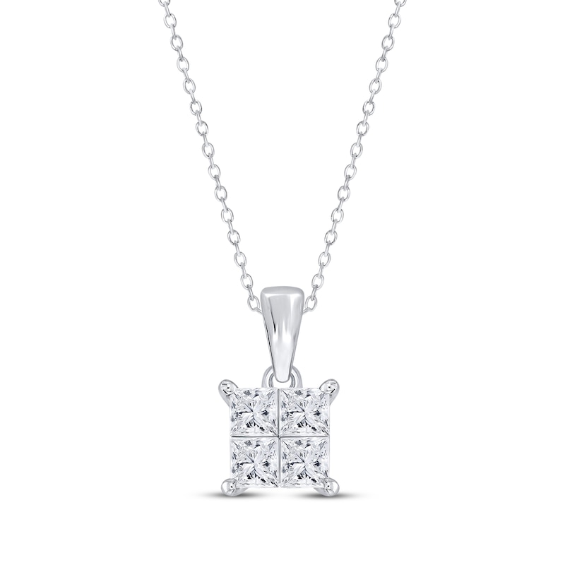 Princess-Cut Diamond Quad Necklace 1/2 ct tw White Gold Plated 18"