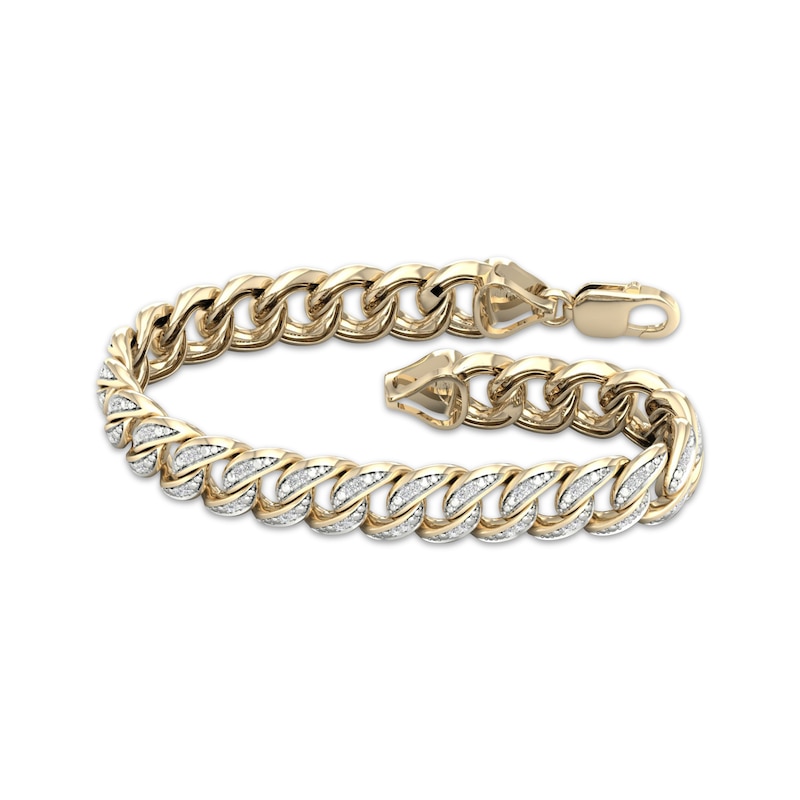Men's Cuban Curb Chain Bracelet 2 ct tw Diamonds Yellow Gold Plated 8.5"