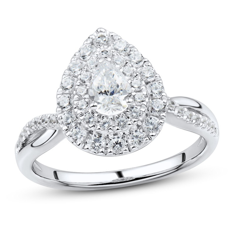 Diamond Engagement Ring 1 ct tw Pear & Round-Cut White Gold Plated