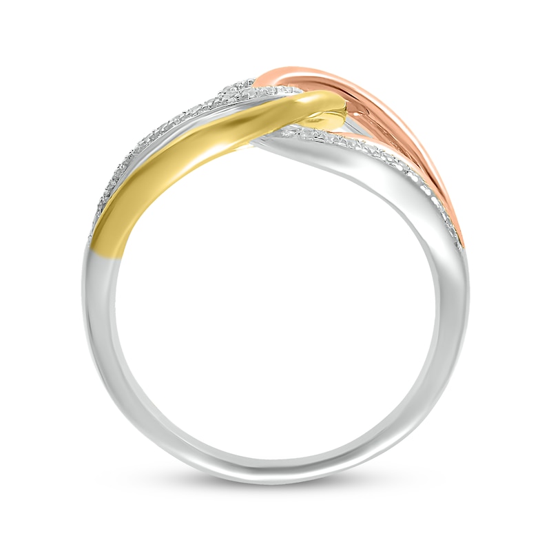 Diamond Interlocking Loop Ring 1/4 ct tw Tri-Tone Gold Plated