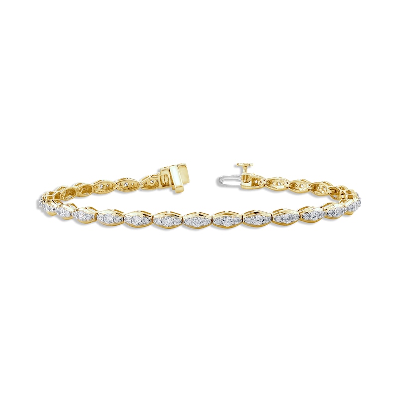 Diamond Oval Link Bracelet 2 ct tw Yellow Gold Plated 7.25"