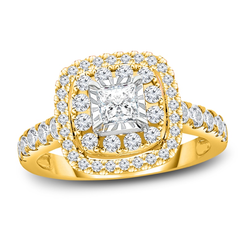 Diamond Engagement Ring 3/4 ct tw Princess & Round Yellow Gold Plated