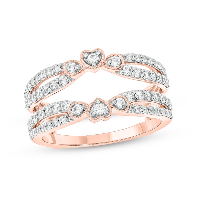 Vintage-Style Round-Cut Diamond Double-Row Enhancer Ring 3/4 ct tw Rose Gold Plated