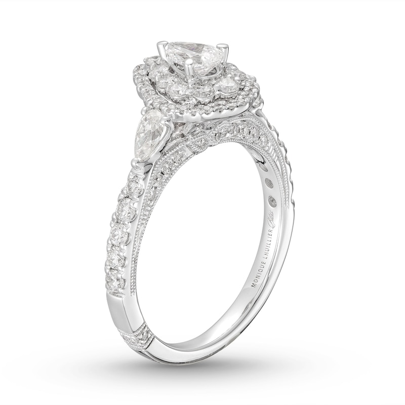 Monique Lhuillier Bliss Diamond Engagement Ring 1-1/4 ct tw Pear & Round-cut White Gold Plated