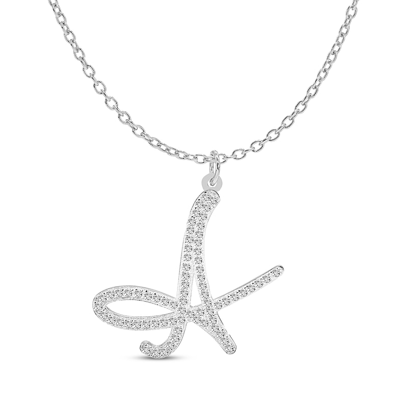 Diamond Initial Necklace 5/8 ct tw Silver Plated 18"