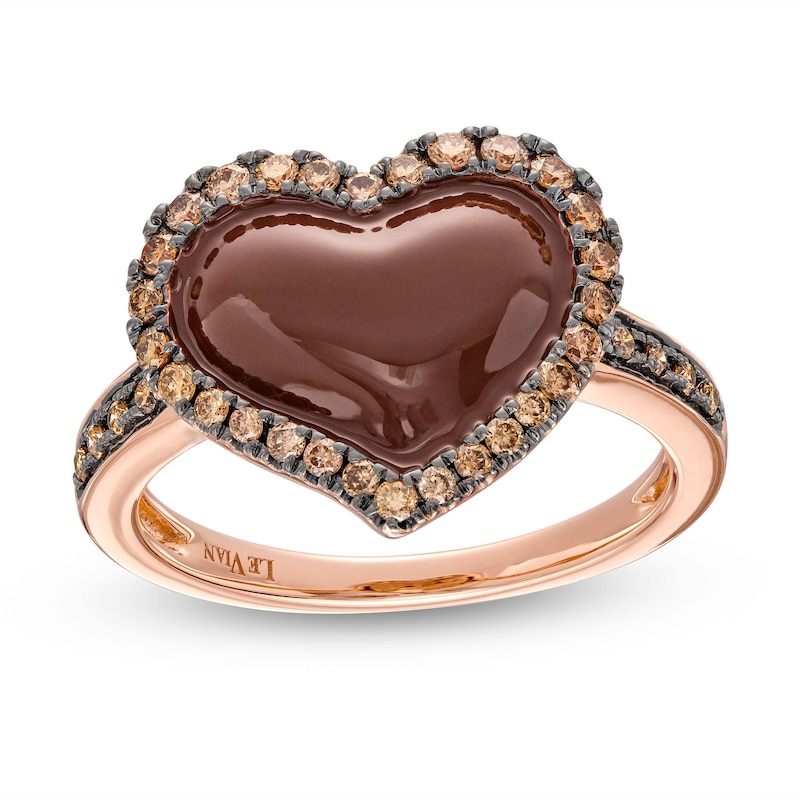 Godiva x Le Vian Enamel Heart Ring 1/3 ct tw Diamonds Strawberry Gold Plated