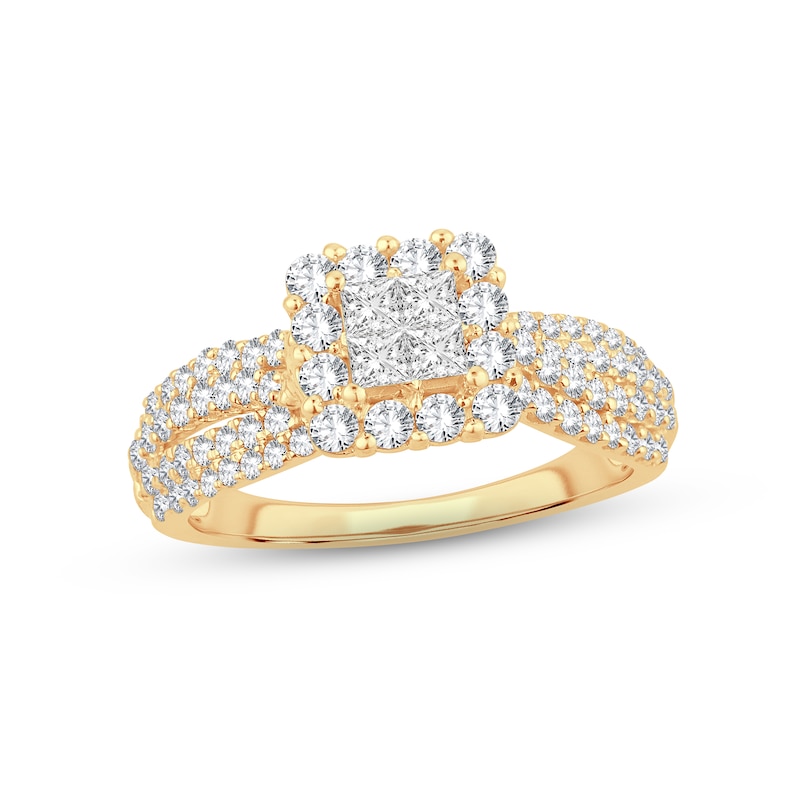 Diamond Engagement Ring 1 ct tw Princess & Round-Cut Yellow Gold Plated