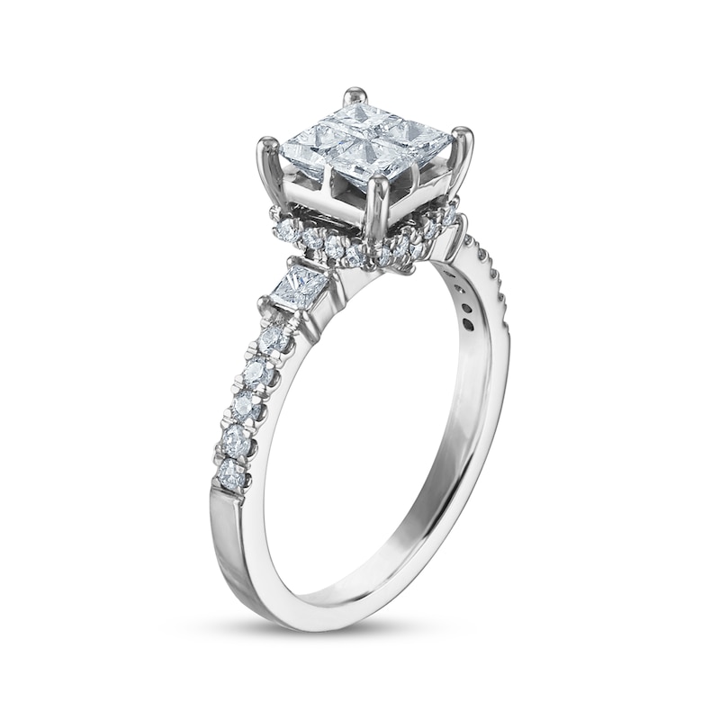 Princess & Round-Cut Diamond Engagement Ring 1 ct tw White Gold Plated