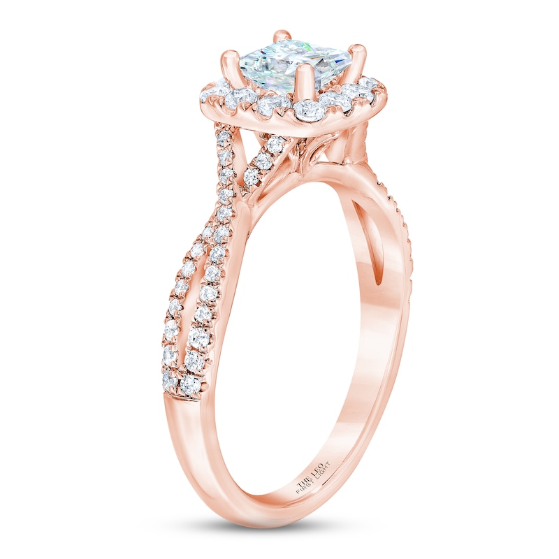 THE LEO First Light Diamond Princess-Cut Engagement Ring 1-1/8 ct tw Rose Gold Plated