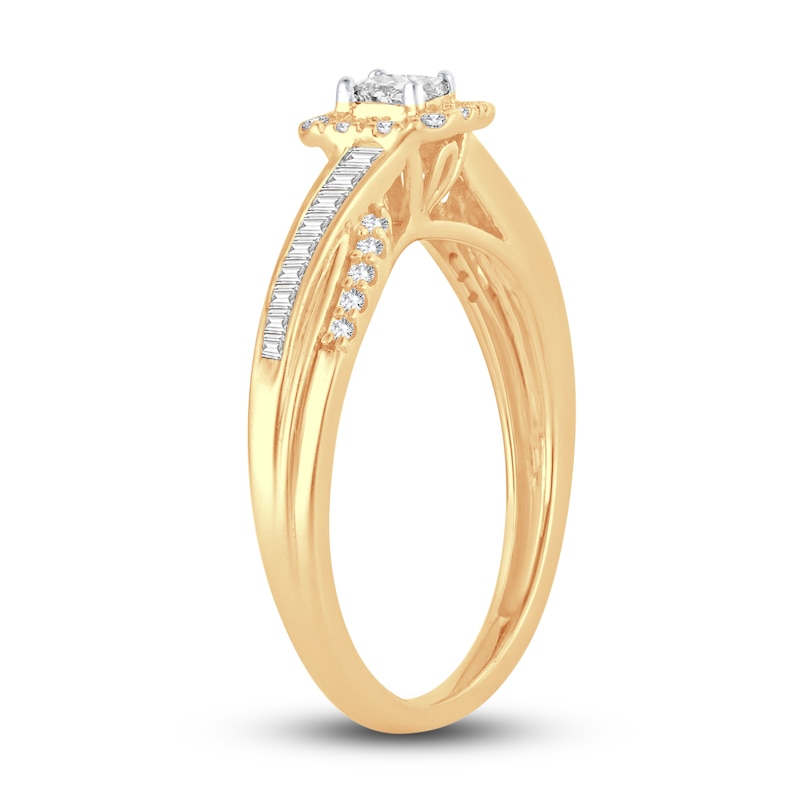 Diamond Engagement Ring 3/8 ct tw Princess, Round & Baguette Yellow Gold Plated