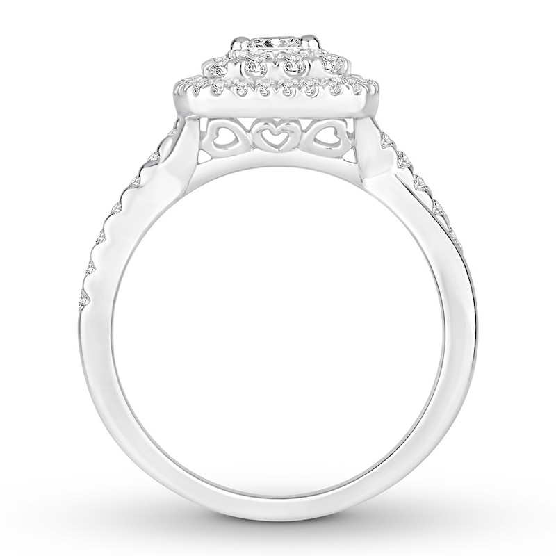 Diamond Engagement Ring 7/8 ct tw Princess & Round White Gold Plated