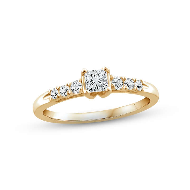 Diamond Engagement Ring 3/8 ct tw Princess & Round-cut Yellow Gold Plated