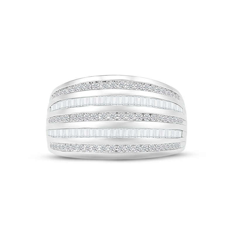 Diamond Ring 5/8 ct tw Round & Baguette-cut White Gold Plated