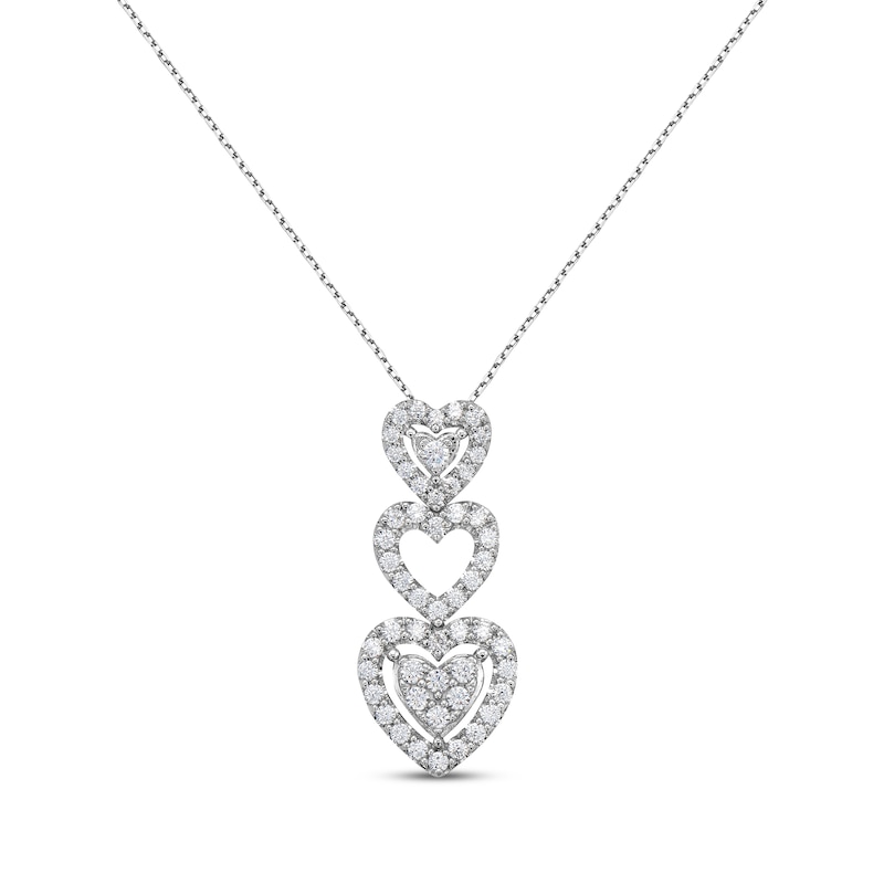 Diamond Graduated Hearts Drop Necklace 3/4 ct tw White Gold Plated 18"