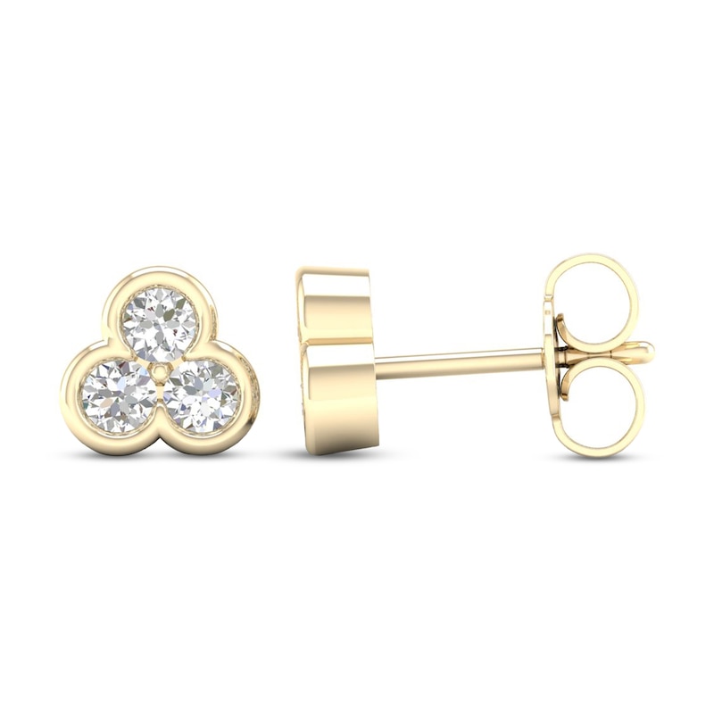 Diamond Three-Stone Earrings 1/2 ct tw Round-Cut Yellow Gold Plated