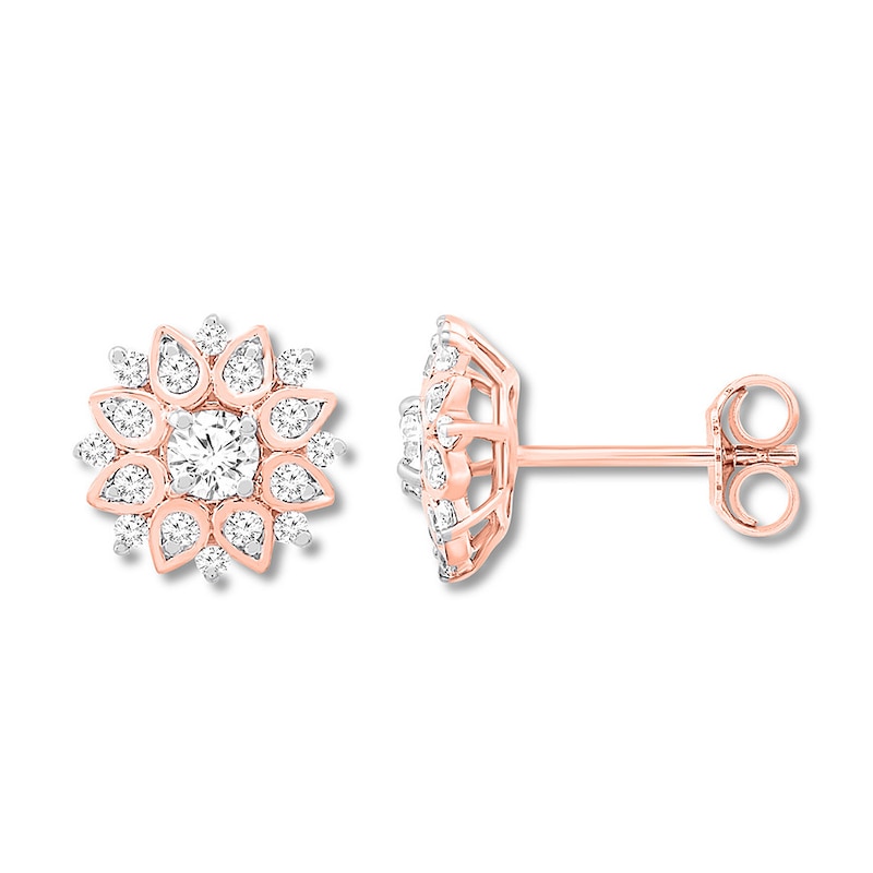 Diamond Floral Earrings 1/2 ct tw Round-cut Rose Gold Plated