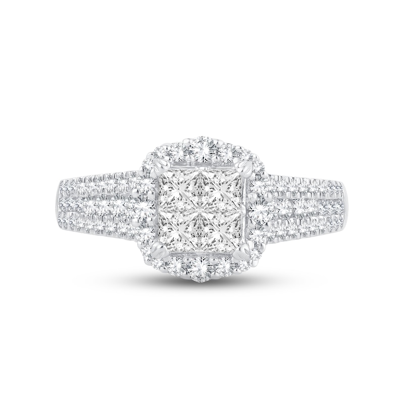 Diamond Engagement Ring 1 ct tw Princess & Round-Cut White Gold Plated