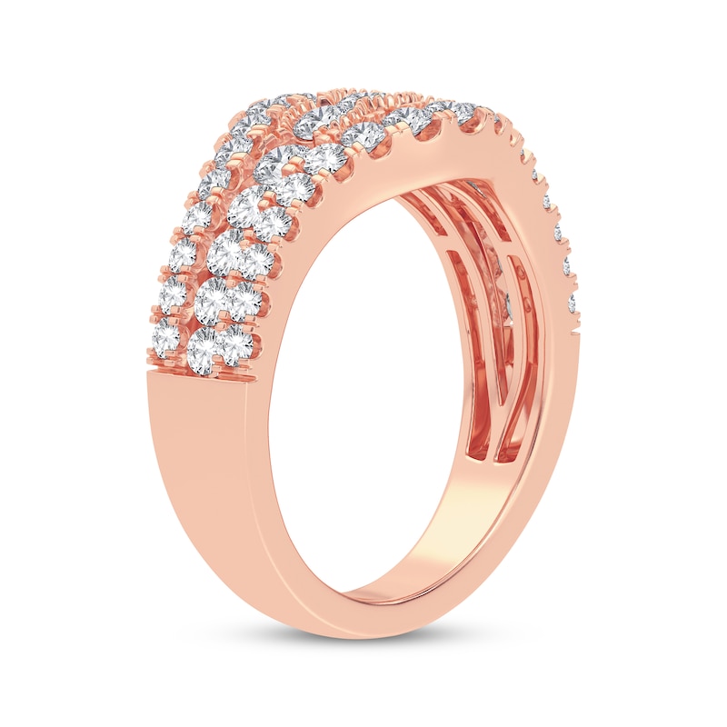 Diamond Fancy Three-Row Anniversary Band 1-1/3 ct tw Round-cut Rose Gold Plated