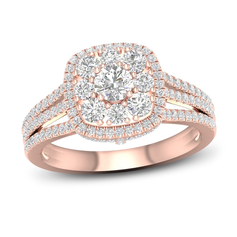 Multi-Diamond Engagement Ring 1-1/5 ct tw Round-Cut Rose Gold Plated