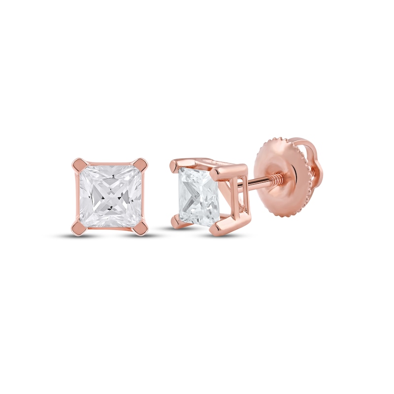 Lab-Created Diamonds by Princess-Cut Solitaire Stud Earrings 1 ct tw Rose Gold Plated