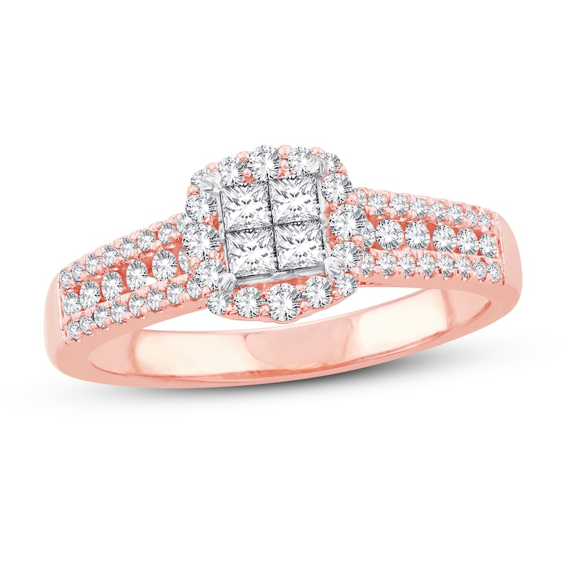 Diamond Engagement Ring 5/8 ct tw Princess & Round Rose Gold Plated