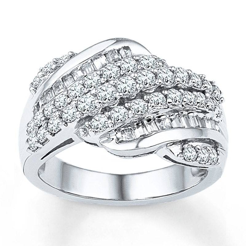 Diamond Ring 1 ct tw Baguette/Round White Gold Plated