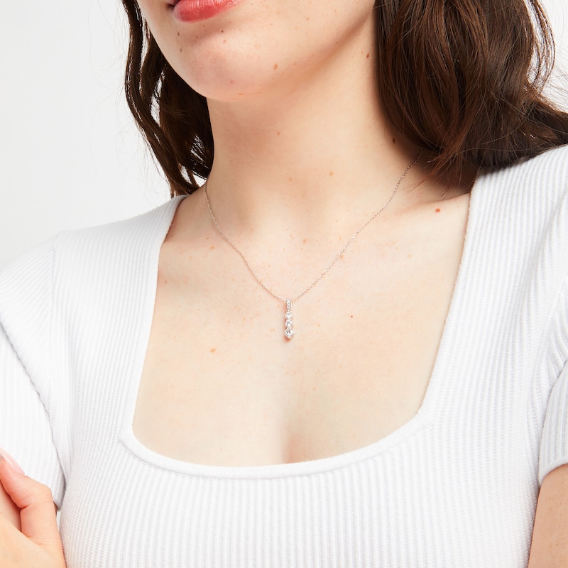 Lab-Created Diamonds by Graduated Three-Stone Necklace 3/4 ct tw White Gold Plated 18"