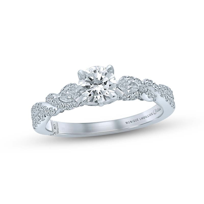 Monique Lhuillier Bliss Diamond Engagement Ring 1-1/8 ct tw Round & Marquise-cut White Gold Plated