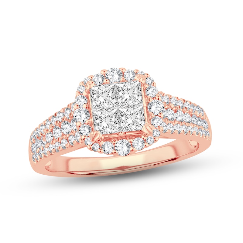 Diamond Engagement Ring 1 ct tw Princess & Round-Cut Rose Gold Plated