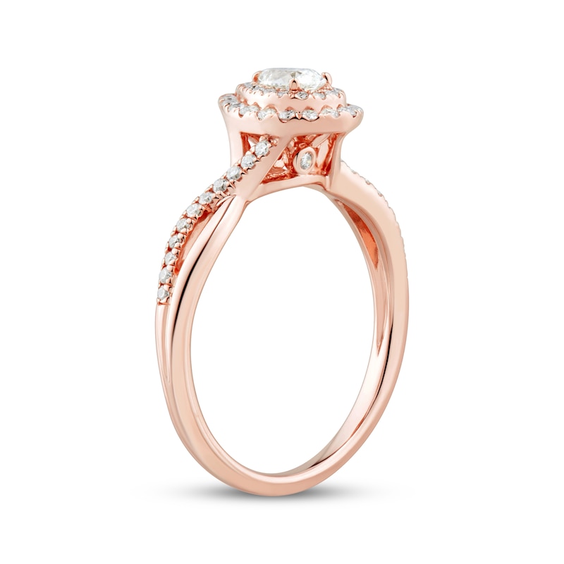Diamond Engagement Ring 1/2 ct tw Pear & Round Rose Gold Plated